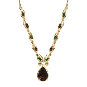 Karis Brazilian Smoky Quartz and Multi Gemstone 6.25 ctw Butterfly Necklace in 18K YG Plated and Stainless Steel 18 Inches