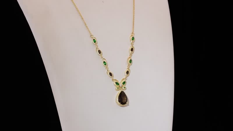 Karis Brazilian Smoky Quartz and Multi Gemstone 6.25 ctw Butterfly Necklace in 18K YG Plated and Stainless Steel 18 Inches