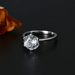 J Francis Embellished with Zirconia by Swarovski 3.35 ctw Solitaire Ring in 10K White Gold (Size 8.0)