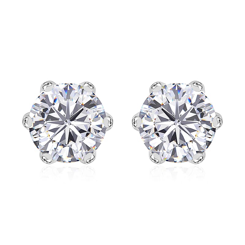 J Francis Embellished with Zirconia by Swarovski 3.00 ctw Solitaire Stud Earrings in 10K White Gold