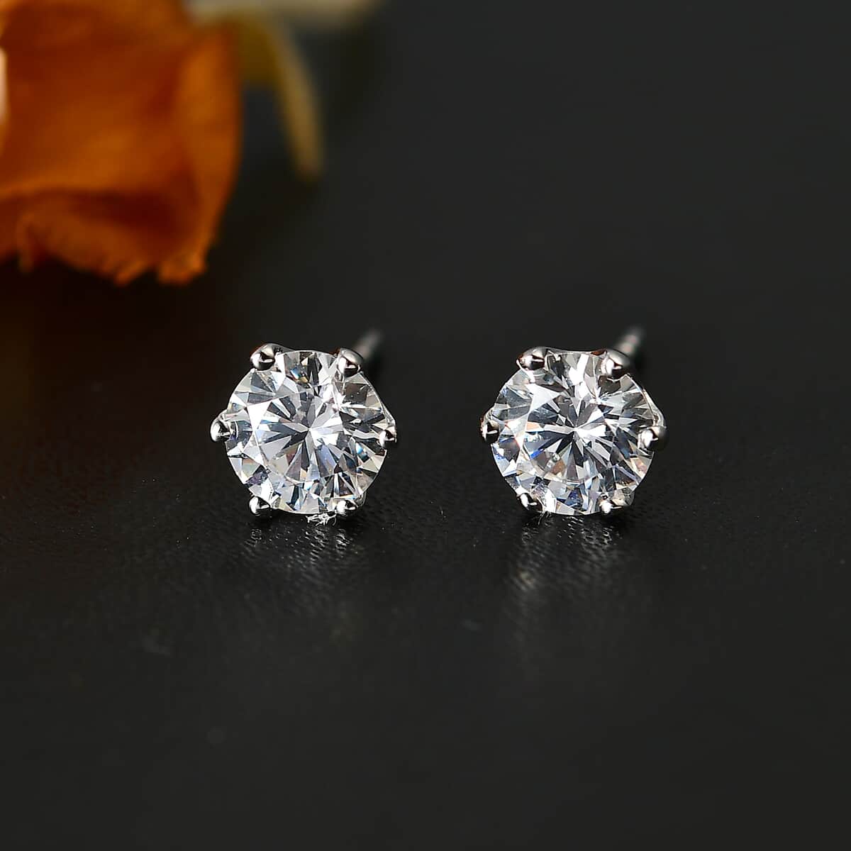 J Francis Embellished with Zirconia by Swarovski 3.00 ctw Solitaire Stud Earrings in 10K White Gold image number 1