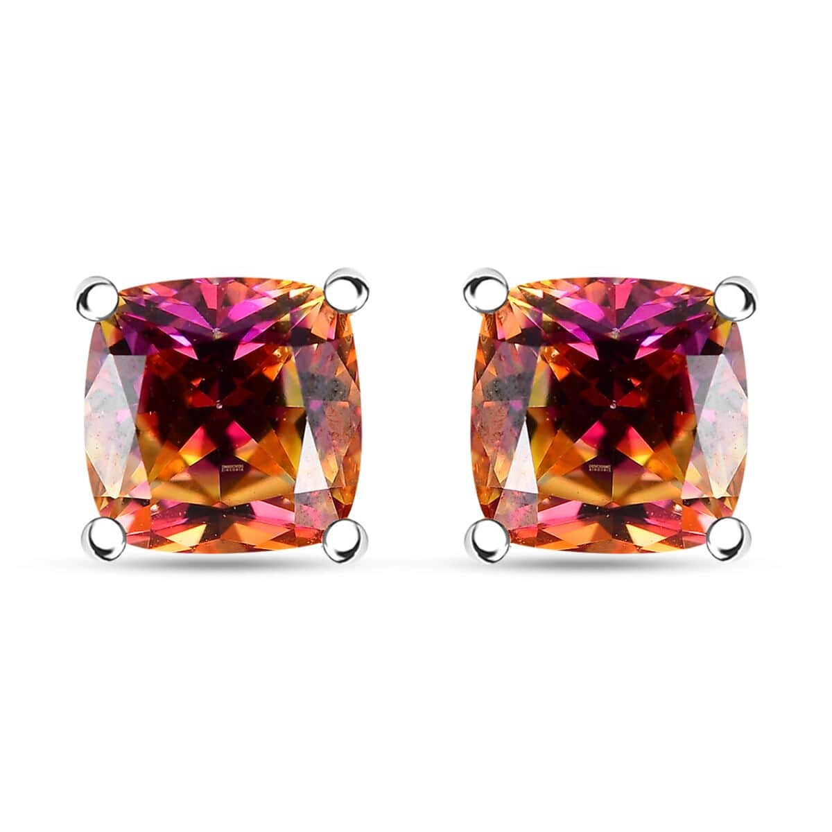 J Francis Embellished with Vibrant Red-Orangy Yellow Zirconia by Swarovski 4.00 ctw Solitaire Stud Earrings in Rhodium Over Sterling Silver image number 0