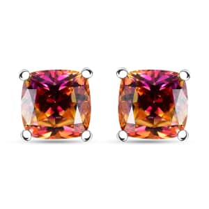 J Francis Embellished with Vibrant Red-Orangy Yellow Zirconia by Swarovski 4.00 ctw Solitaire Stud Earrings in Rhodium Over Sterling Silver