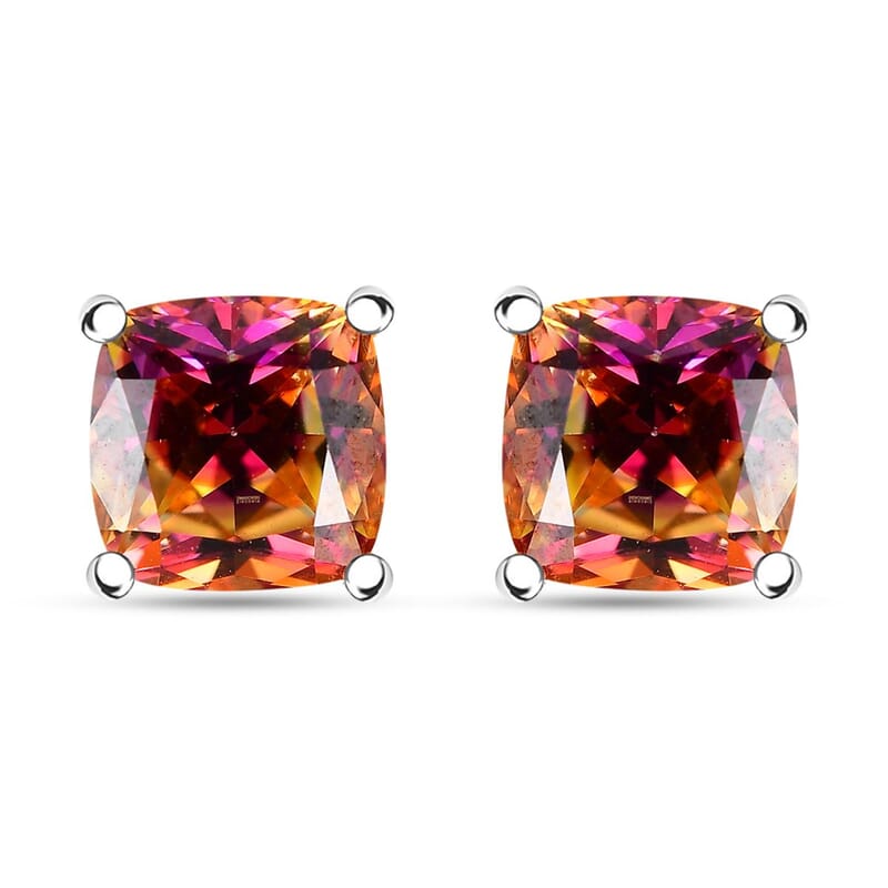 J Francis Embellished with Vibrant Red-Orangy Yellow Zirconia by Swarovski 4.00 ctw Solitaire Stud Earrings in Rhodium Over Sterling Silver