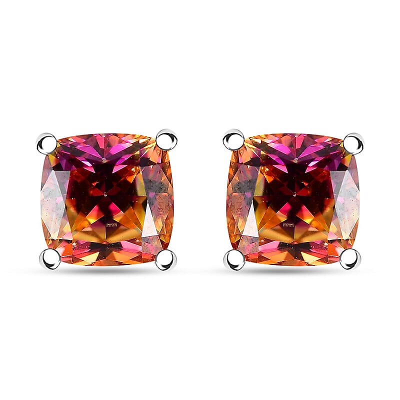 J Francis Embellished with Vibrant Red-Orangy Yellow Zirconia by Swarovski 4.00 ctw Solitaire Stud Earrings in Rhodium Over Sterling Silver