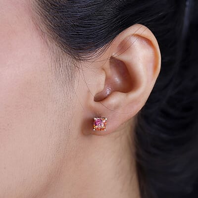 J Francis Embellished with Vibrant Red-Orangy Yellow Zirconia by Swarovski 4.00 ctw Solitaire Stud Earrings in Rhodium Over Sterling Silver