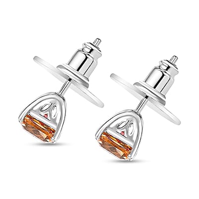 J Francis Embellished with Vibrant Red-Orangy Yellow Zirconia by Swarovski 4.00 ctw Solitaire Stud Earrings in Rhodium Over Sterling Silver