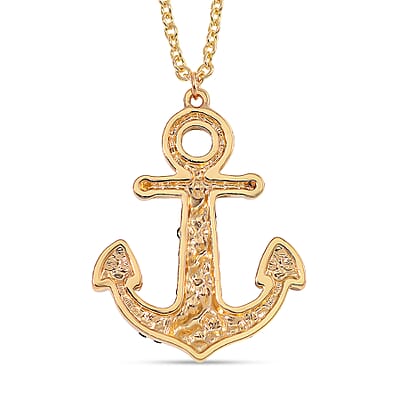 White and Green Austrian Crystal Anchor Pendant Necklace in Goldtone 24 Inches