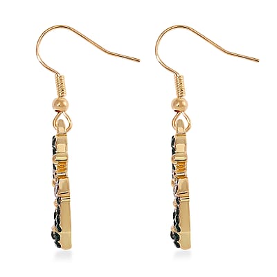 White and Green Austrian Crystal Anchor Earrings in Goldtone