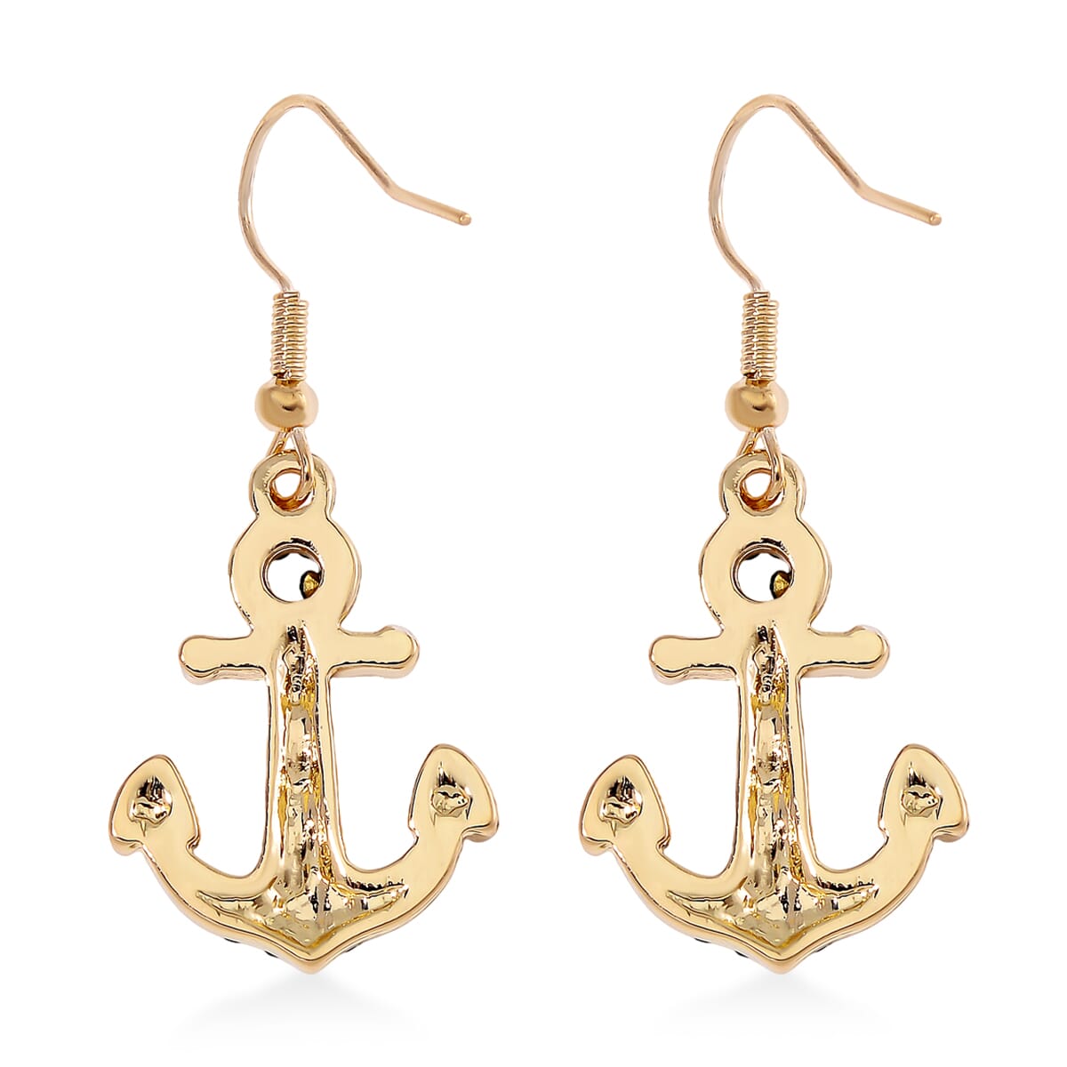 Value Buy White and Green Austrian Crystal Anchor Earrings in Goldtone image number 4