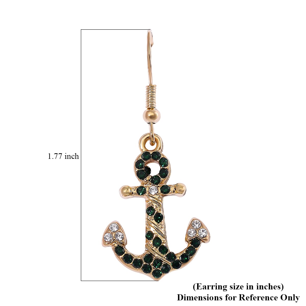 Value Buy White and Green Austrian Crystal Anchor Earrings in Goldtone image number 5