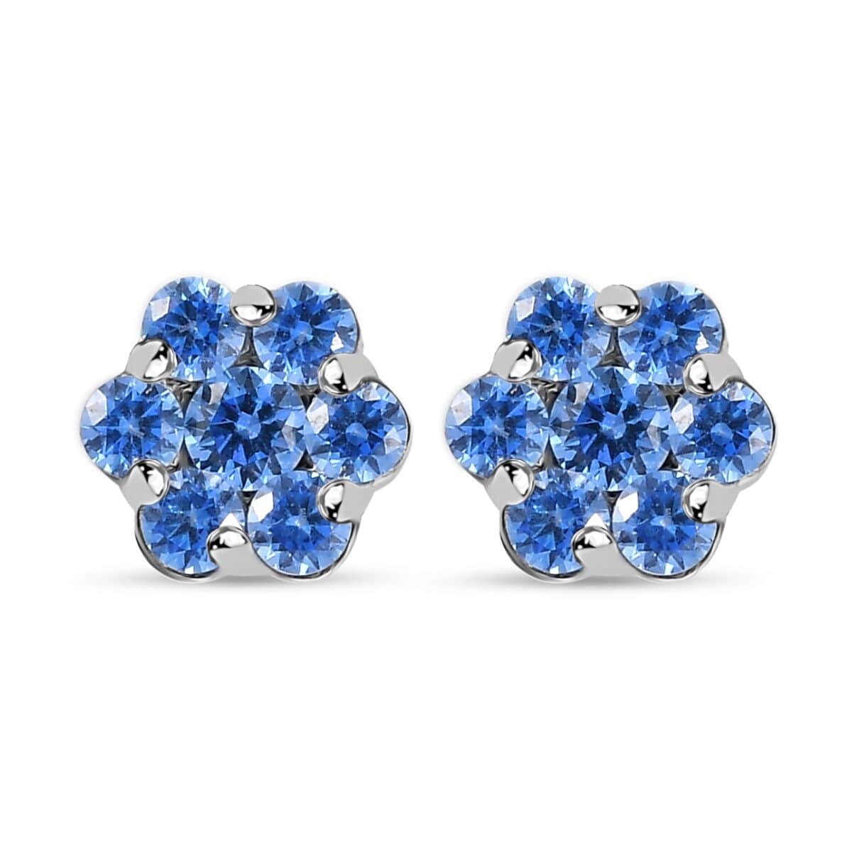 J Francis Embellished with Arctic Blue Crystal by Swarovski Blooming Flower Earrings in Rhodium Over Sterling Silver image number 0