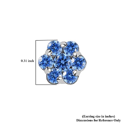 J Francis Embellished with Arctic Blue Crystal by Swarovski Blooming Flower Earrings in Rhodium Over Sterling Silver