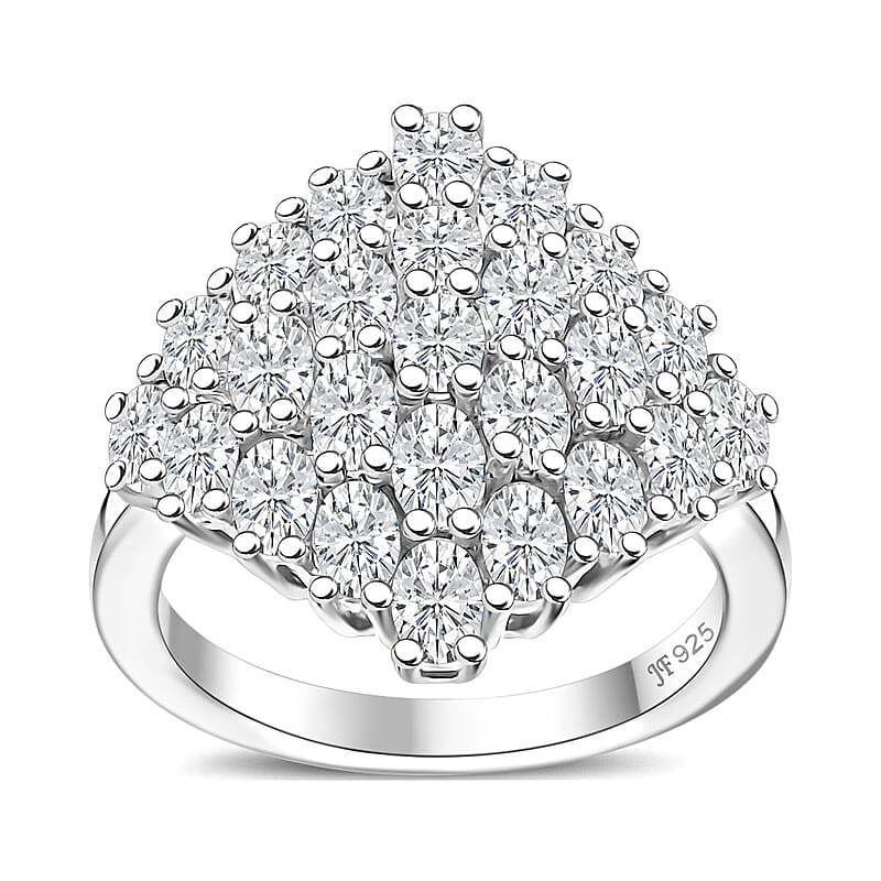 J Francis Embellished with Zirconia by Swarovski 3.60 ctw Radiant Cluster Ring in Rhodium Over Sterling Silver (Size 10.0) 
