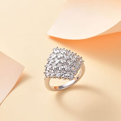 J Francis Embellished with Zirconia by Swarovski 3.60 ctw Radiant Cluster Ring in Rhodium Over Sterling Silver (Size 10.0) 