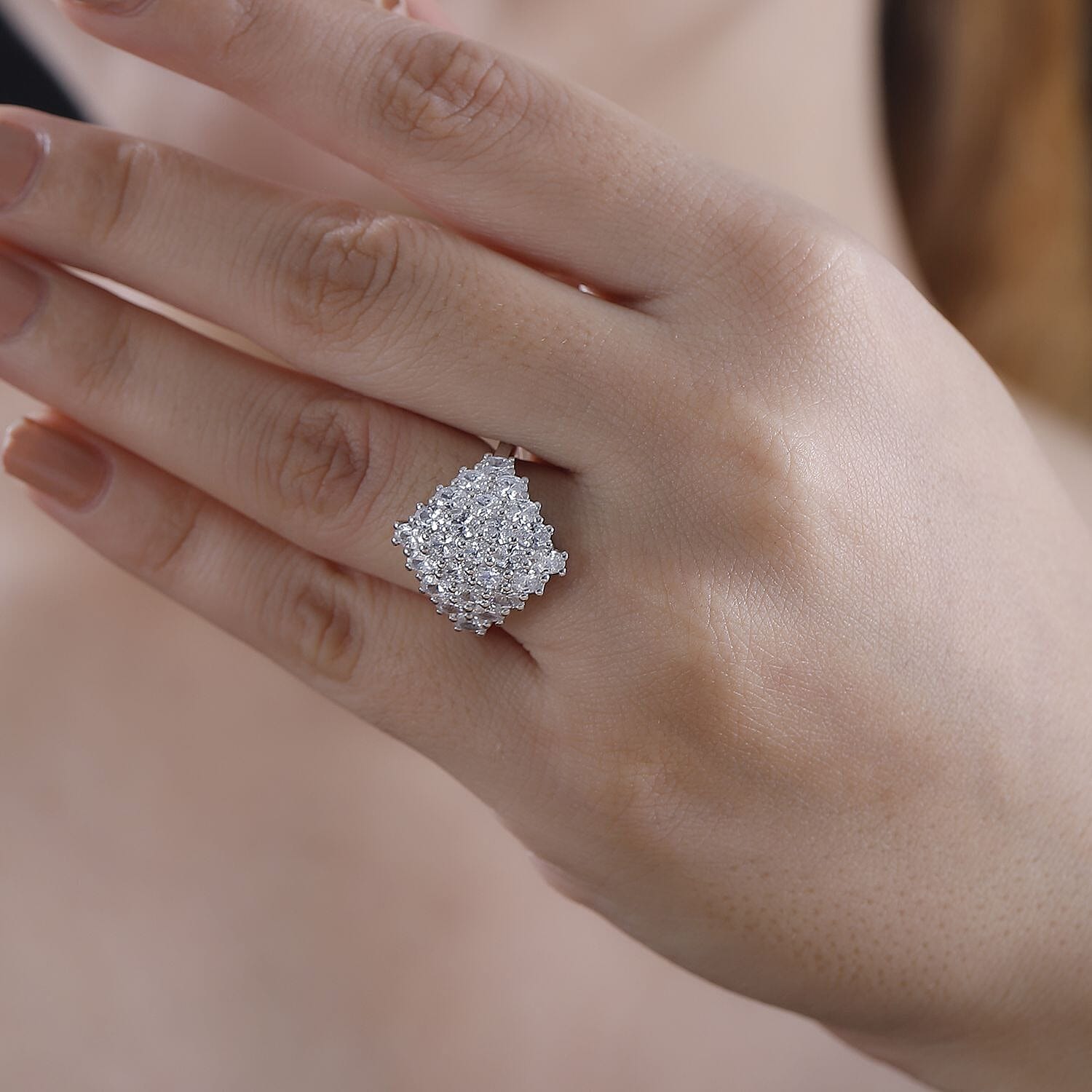 J Francis Embellished with Zirconia by Swarovski 3.60 ctw Radiant Cluster Ring in Rhodium Over Sterling Silver (Size 10.0) 