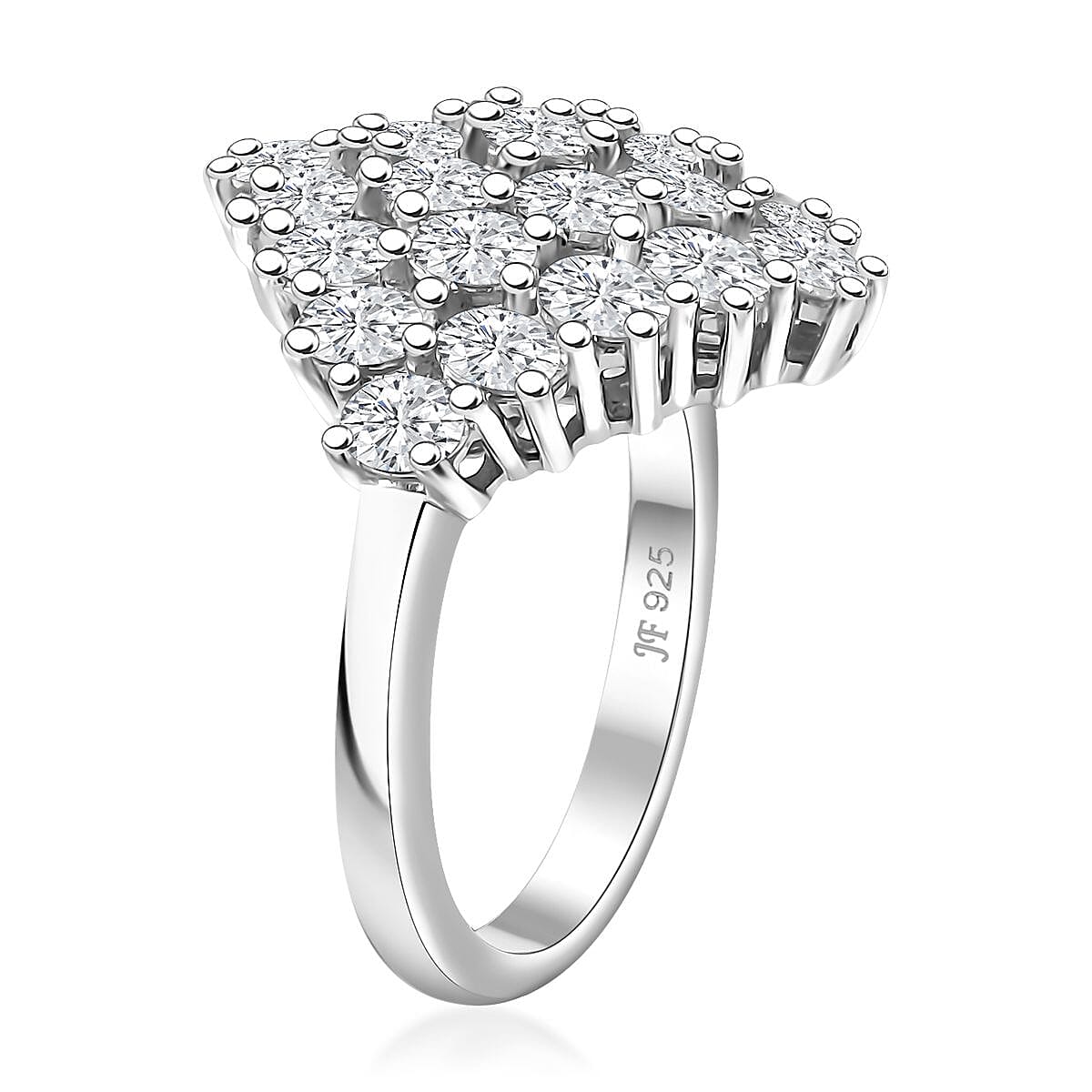J Francis Embellished with Zirconia by Swarovski 3.60 ctw Radiant Cluster Ring in Rhodium Over Sterling Silver (Size 10.0) 