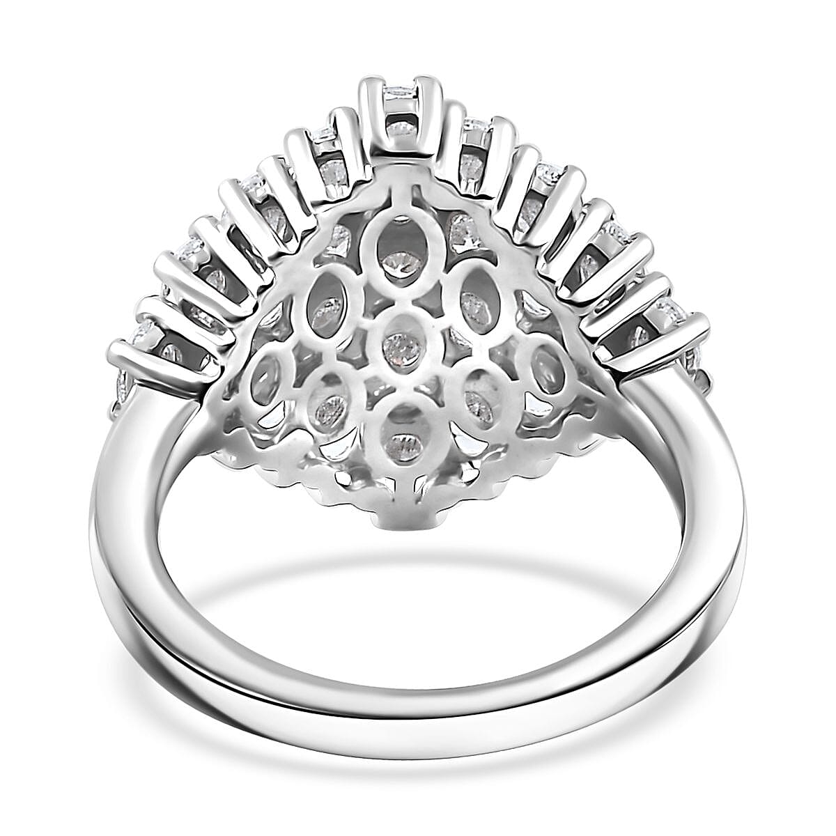 J Francis Embellished with Zirconia by Swarovski 3.60 ctw Radiant Cluster Ring in Rhodium Over Sterling Silver (Size 10.0) 