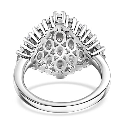 J Francis Embellished with Zirconia by Swarovski 3.60 ctw Radiant Cluster Ring in Rhodium Over Sterling Silver (Size 10.0) 