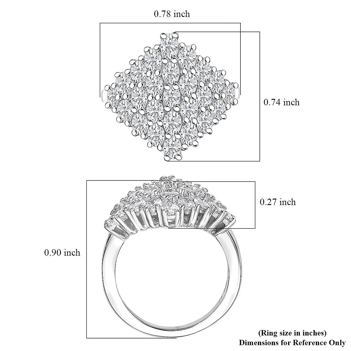 J Francis Embellished with Zirconia by Swarovski 3.60 ctw Radiant Cluster Ring in Rhodium Over Sterling Silver (Size 10.0) 