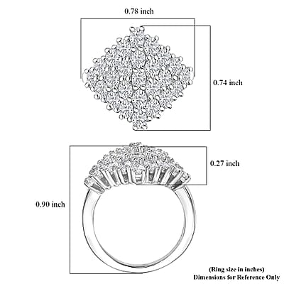 J Francis Embellished with Zirconia by Swarovski 3.60 ctw Radiant Cluster Ring in Rhodium Over Sterling Silver (Size 10.0) 