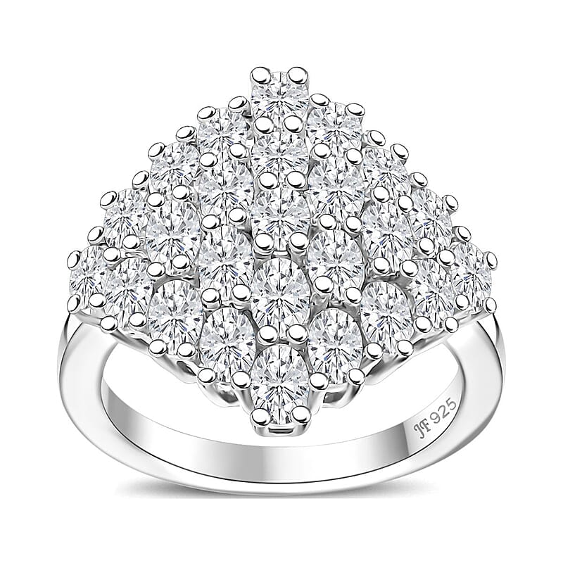 J Francis Embellished with Zirconia by Swarovski 3.60 ctw Radiant Cluster Ring in Rhodium Over Sterling Silver (Size 5.0) 