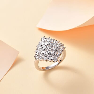 J Francis Embellished with Zirconia by Swarovski 3.60 ctw Radiant Cluster Ring in Rhodium Over Sterling Silver (Size 5.0) 