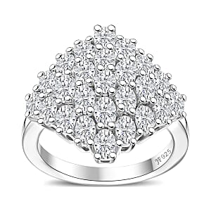 J Francis Embellished with Zirconia by Swarovski 3.60 ctw Radiant Cluster Ring in Rhodium Over Sterling Silver (Size 6.0) 