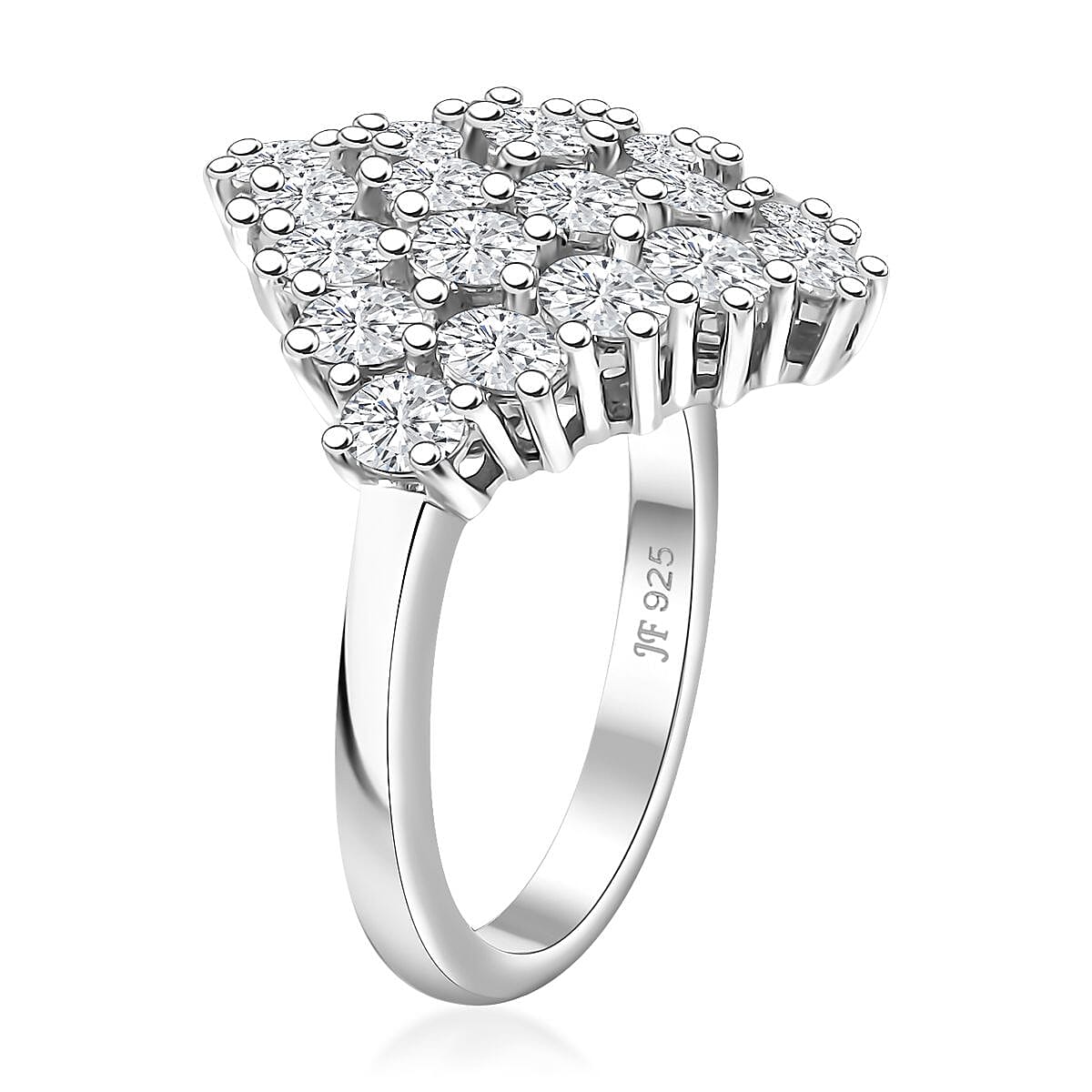 J Francis Embellished with Zirconia by Swarovski 3.60 ctw Radiant Cluster Ring in Rhodium Over Sterling Silver (Size 7.0)  image number 3
