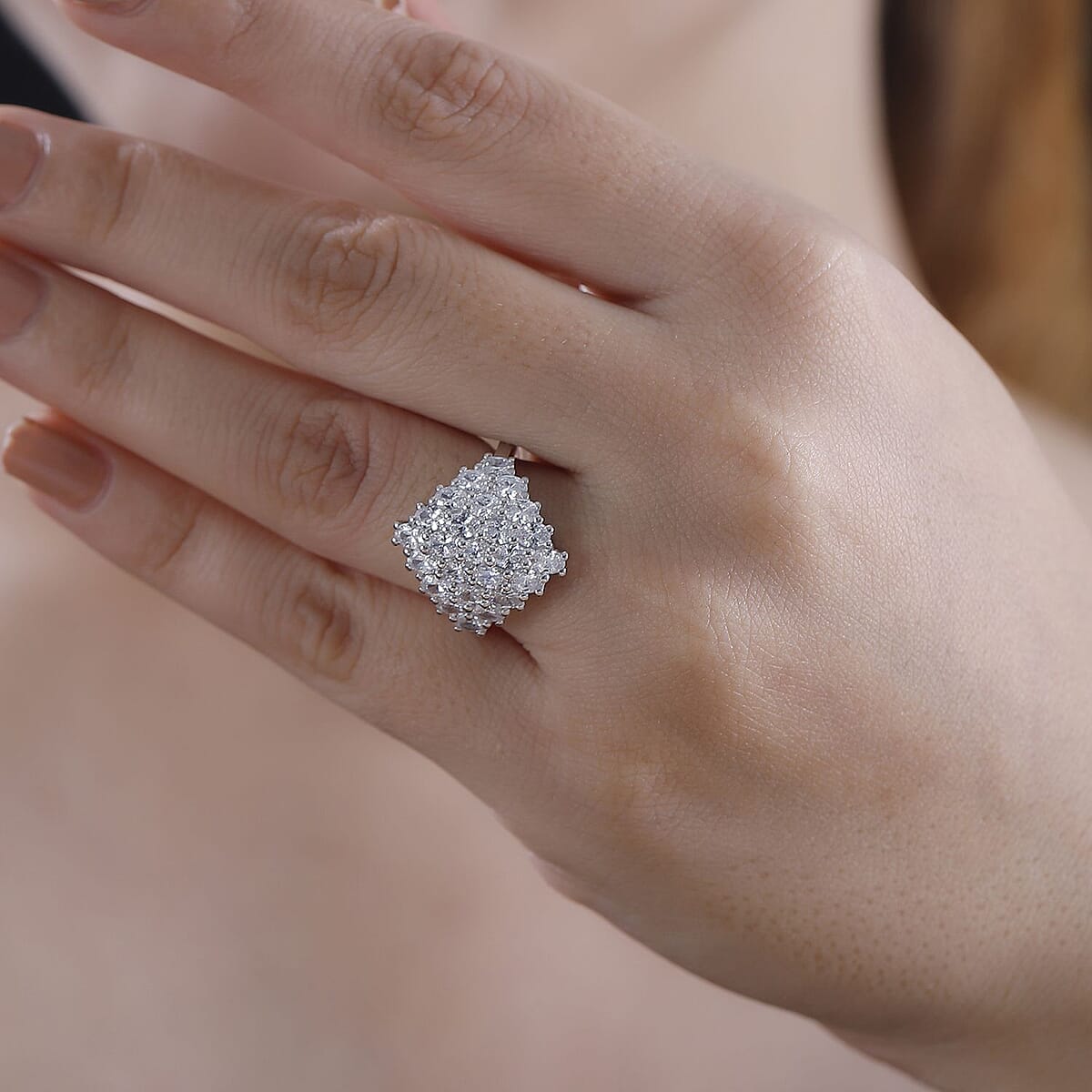 J Francis Embellished with Zirconia by Swarovski 3.60 ctw Radiant Cluster Ring in Rhodium Over Sterling Silver (Size 8.0)  image number 2