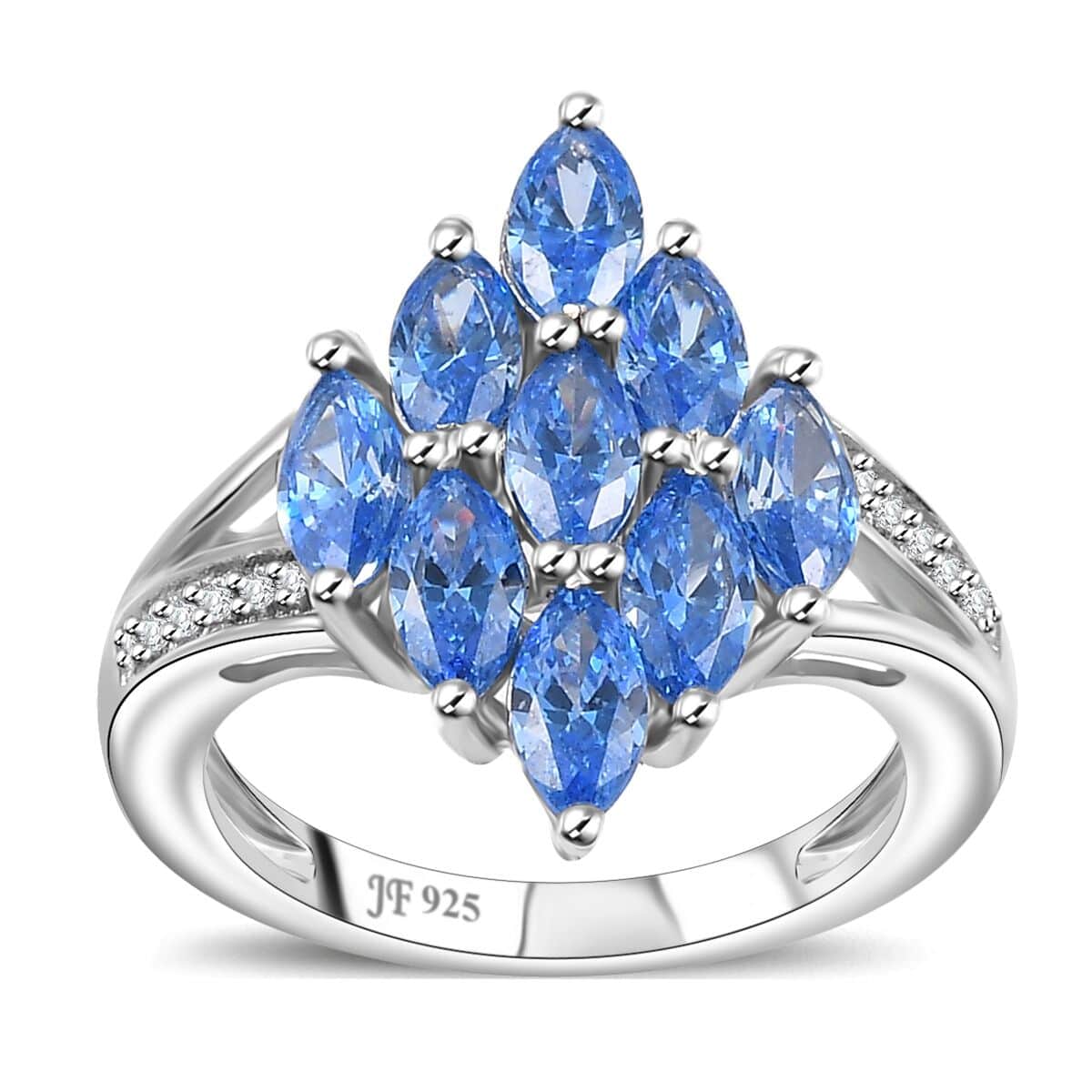 J Francis Embellished with Arctic Blue and White Zirconia by Swarovski 3.50 ctw Ocean Bloom Ring in Rhodium Over Sterling Silver (Size 10.0) image number 0