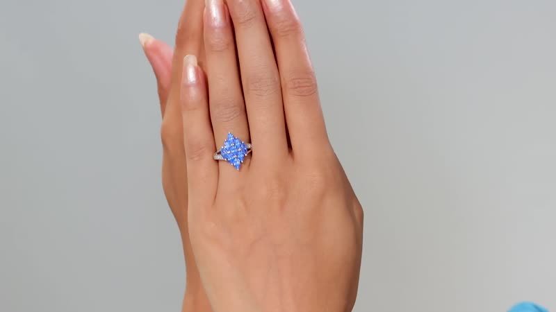 J Francis Embellished with Arctic Blue and White Zirconia by Swarovski 3.50 ctw Art Deco Ring in Rhodium Over Sterling Silver (Size 10.0)