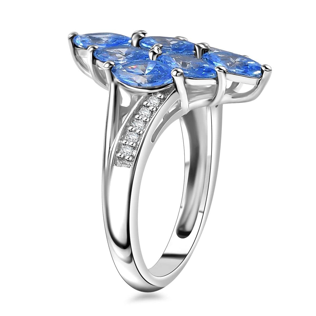 J Francis Embellished with Arctic Blue and White Zirconia by Swarovski 3.50 ctw Ocean Bloom Ring in Rhodium Over Sterling Silver (Size 10.0) image number 3