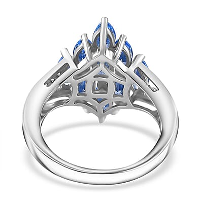 J Francis Embellished with Arctic Blue and White Zirconia by Swarovski 3.50 ctw Ocean Bloom Ring in Rhodium Over Sterling Silver (Size 10.0)