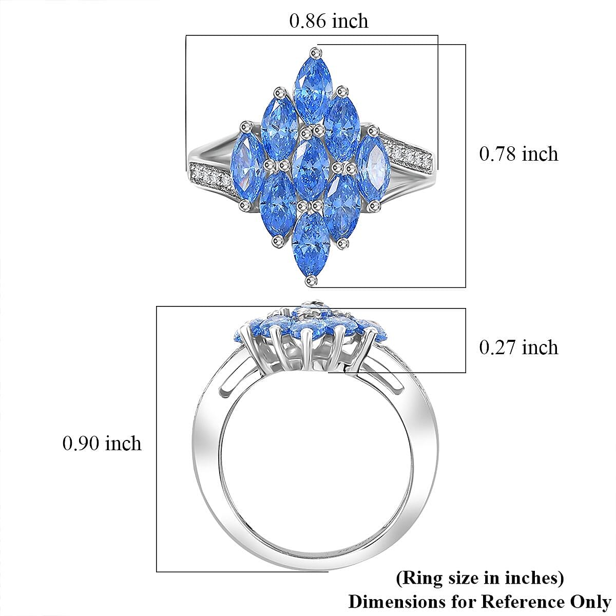 J Francis Embellished with Arctic Blue and White Zirconia by Swarovski 3.50 ctw Ocean Bloom Ring in Rhodium Over Sterling Silver (Size 10.0)