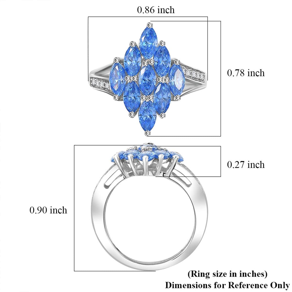 J Francis Embellished with Arctic Blue and White Zirconia by Swarovski 3.50 ctw Ocean Bloom Ring in Rhodium Over Sterling Silver (Size 10.0) image number 5