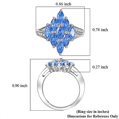 J Francis Embellished with Arctic Blue and White Zirconia by Swarovski 3.50 ctw Ocean Bloom Ring in Rhodium Over Sterling Silver (Size 10.0)