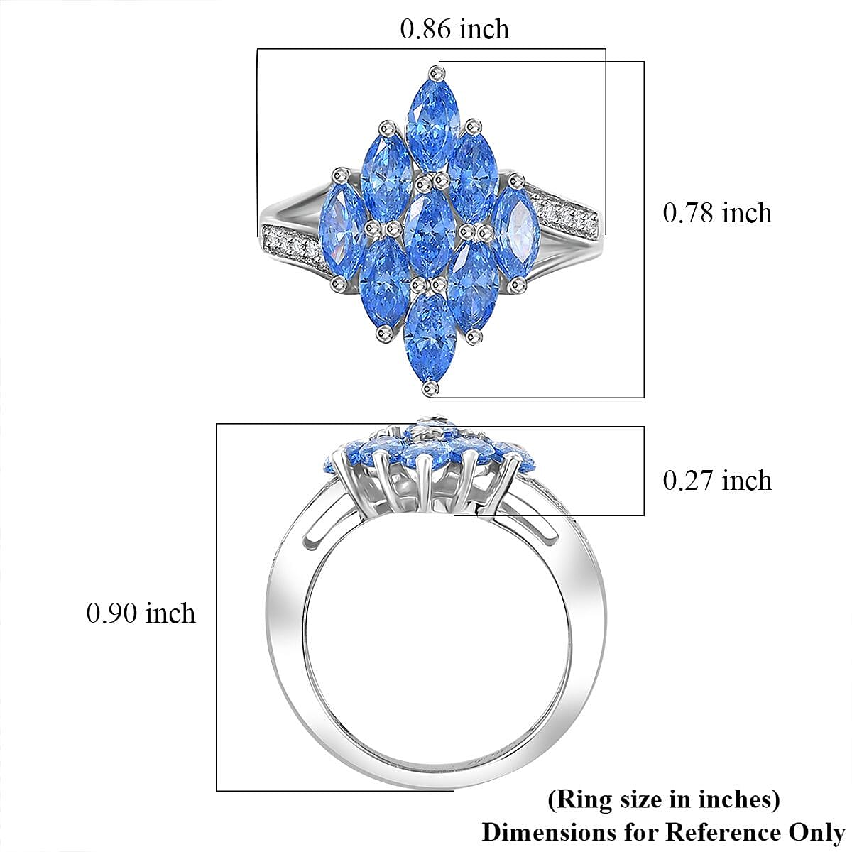 J Francis Embellished with Arctic Blue and White Zirconia by Swarovski 3.50 ctw Ocean Bloom Ring in Rhodium Over Sterling Silver (Size 9.0)  image number 5