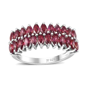 J Francis Embellished with Red Dark Zirconia by Swarovski 2.65 ctw Crimson Cascade Ring in Rhodium Over Sterling Silver (Size 10.0)