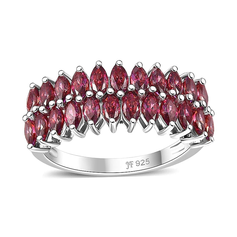 J Francis Embellished with Red Dark Zirconia by Swarovski 2.65 ctw Crimson Cascade Ring in Rhodium Over Sterling Silver (Size 10.0)