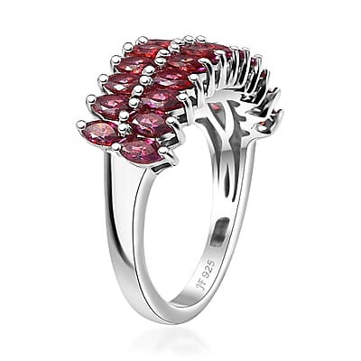 J Francis Embellished with Red Dark Zirconia by Swarovski 2.65 ctw Crimson Cascade Ring in Rhodium Over Sterling Silver (Size 10.0)