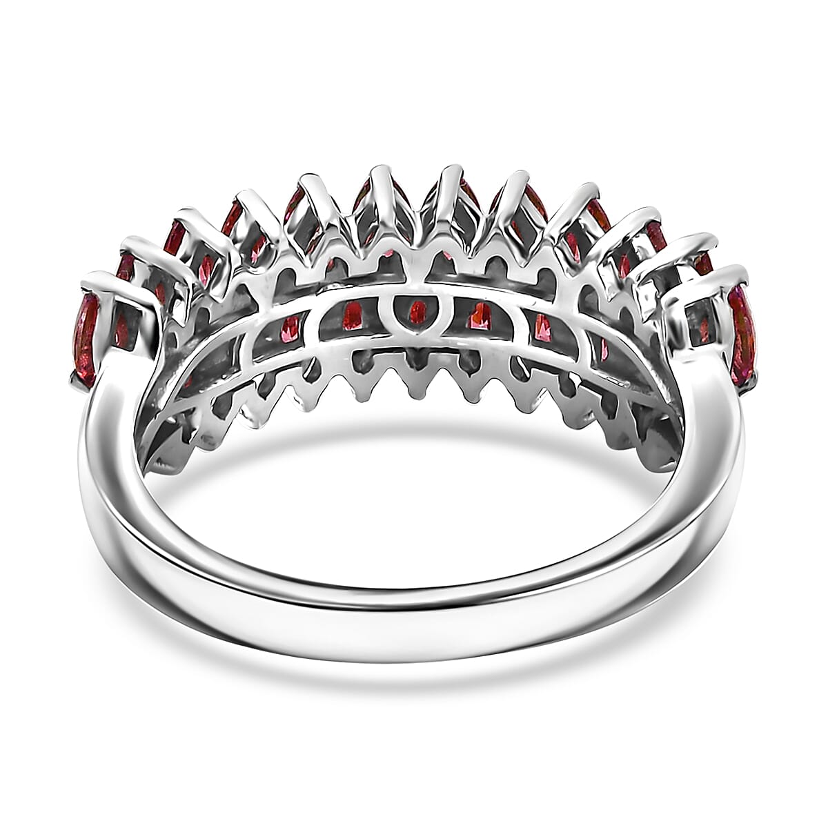 J Francis Embellished with Red Dark Zirconia by Swarovski 2.65 ctw Crimson Cascade Ring in Rhodium Over Sterling Silver (Size 10.0)