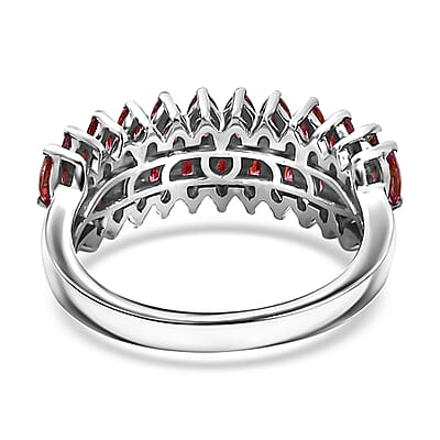 J Francis Embellished with Red Dark Zirconia by Swarovski 2.65 ctw Crimson Cascade Ring in Rhodium Over Sterling Silver (Size 10.0)