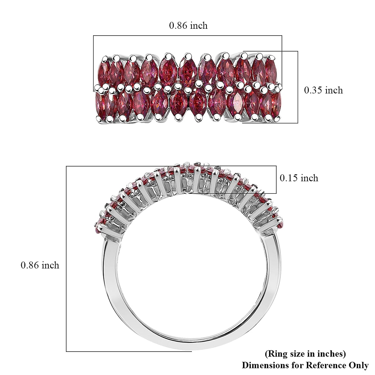 J Francis Embellished with Red Dark Zirconia by Swarovski 2.65 ctw Crimson Cascade Ring in Rhodium Over Sterling Silver (Size 10.0)