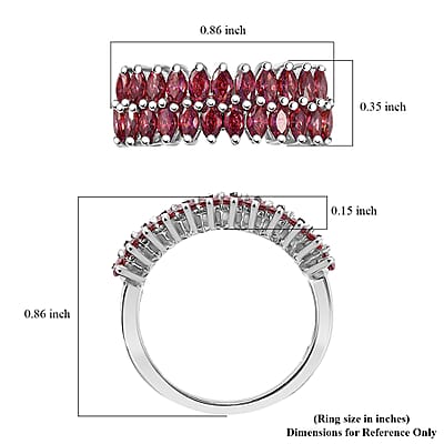 J Francis Embellished with Red Dark Zirconia by Swarovski 2.65 ctw Crimson Cascade Ring in Rhodium Over Sterling Silver (Size 10.0)