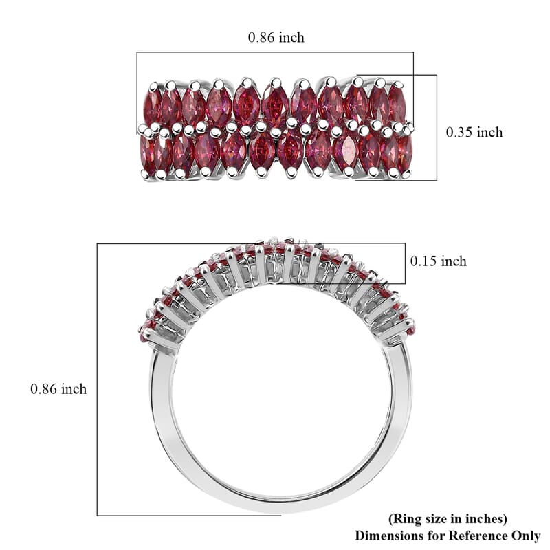 J Francis Embellished with Red Dark Zirconia by Swarovski 2.65 ctw Crimson Cascade Ring in Rhodium Over Sterling Silver (Size 10.0)