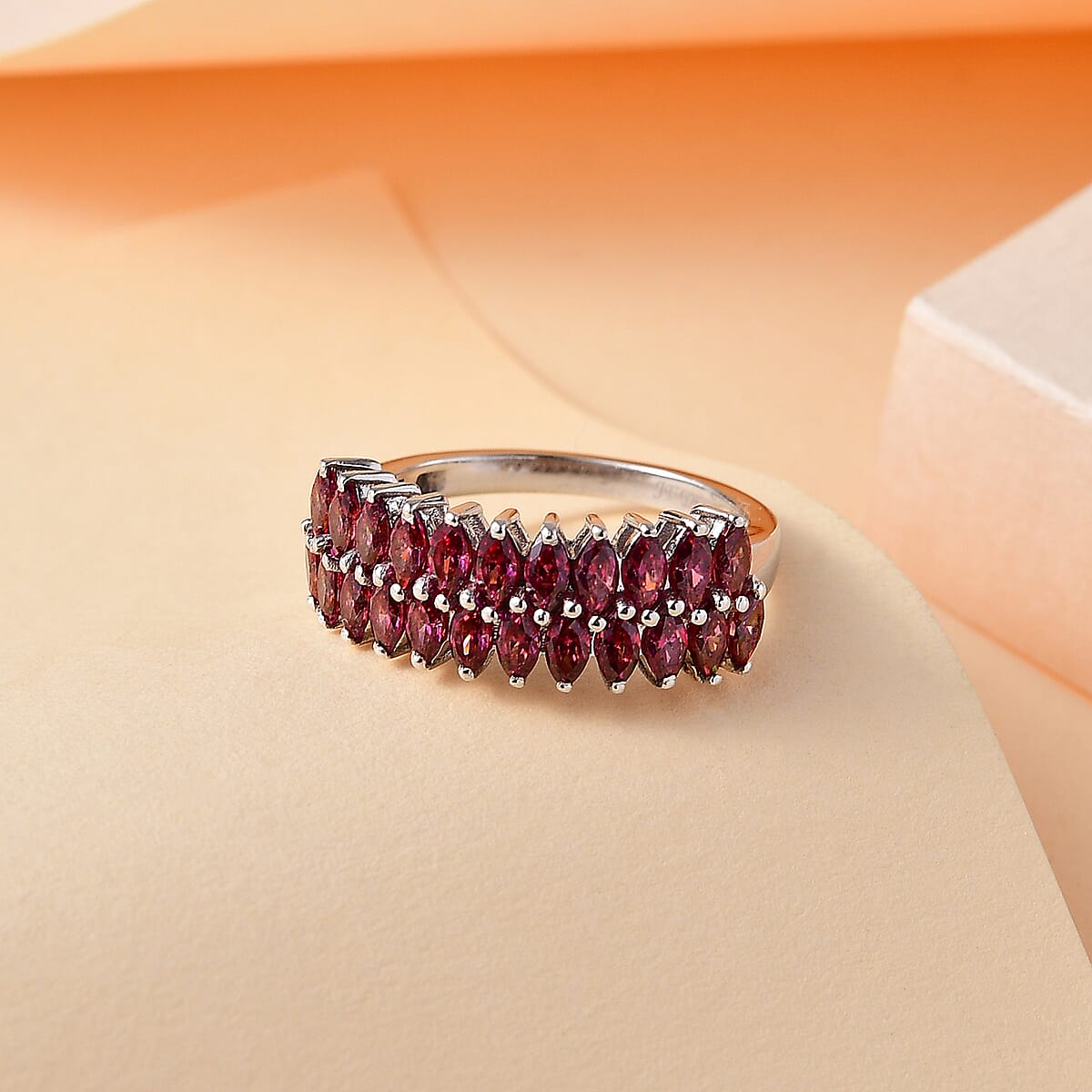 J Francis Embellished with Red Dark Zirconia by Swarovski 2.65 ctw Crimson Cascade Ring in Rhodium Over Sterling Silver (Size 9.0) image number 1
