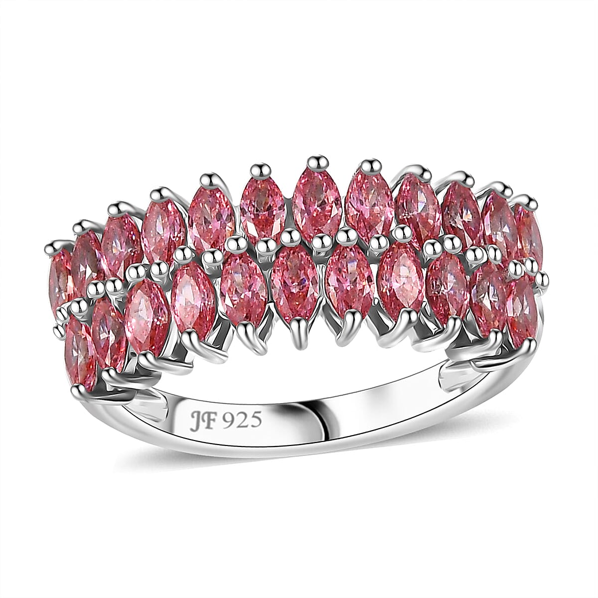 J Francis Embellished with Fancy Pink Zirconia by Swarovski 2.65 ctw Crimson Cascade Ring in Rhodium Over Sterling Silver (Size 10.0) image number 0