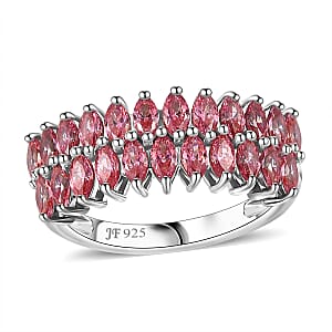J Francis Embellished with Fancy Pink Zirconia by Swarovski 2.65 ctw Crimson Cascade Ring in Rhodium Over Sterling Silver (Size 10.0)