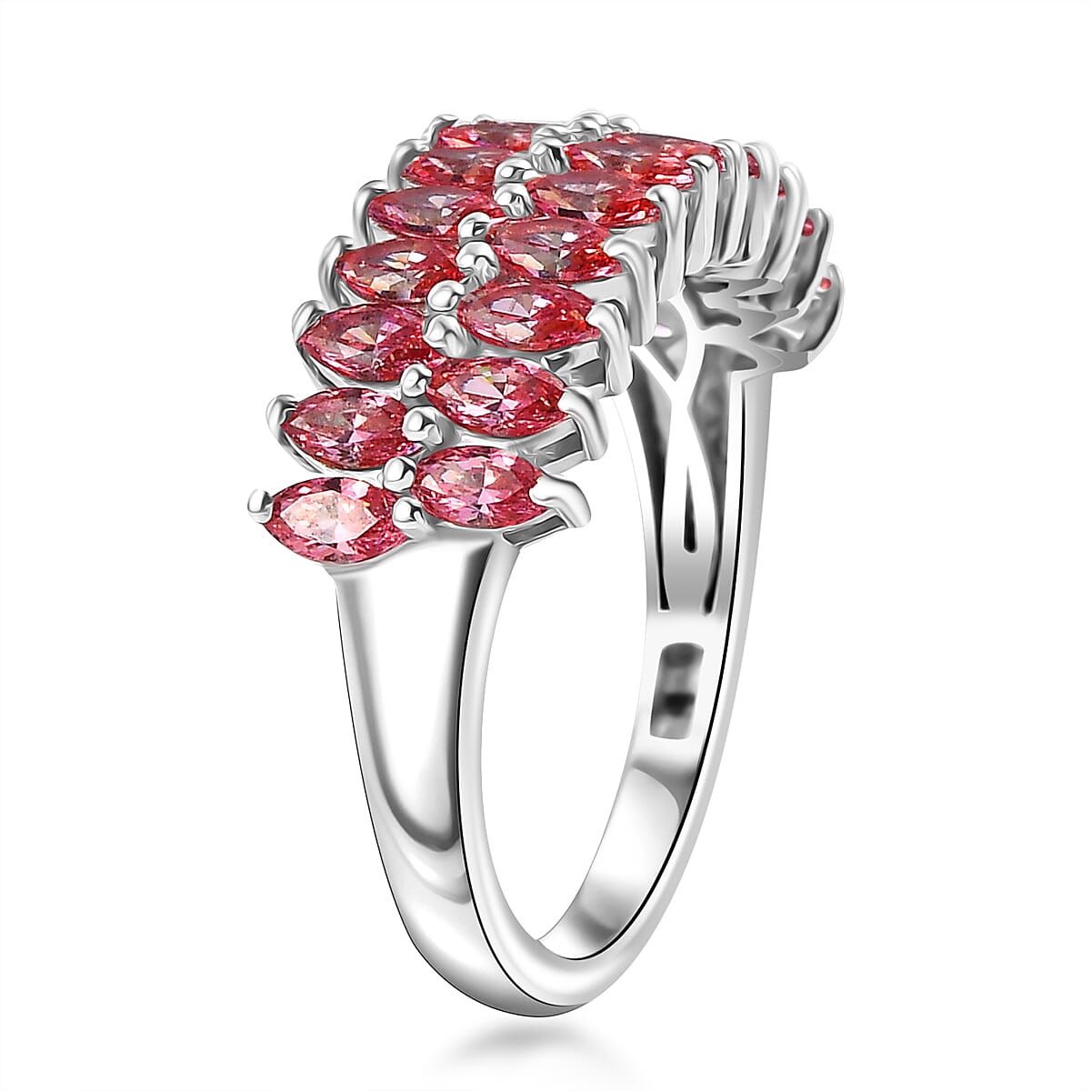 J Francis Embellished with Fancy Pink Zirconia by Swarovski 2.65 ctw Crimson Cascade Ring in Rhodium Over Sterling Silver (Size 10.0) image number 3
